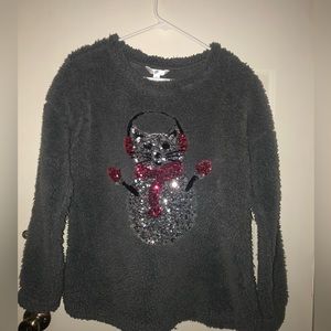 Time & Tru Sweatshirt Gray  Hello Kitty Cat Silver Sequin Long Sleeve Pullover